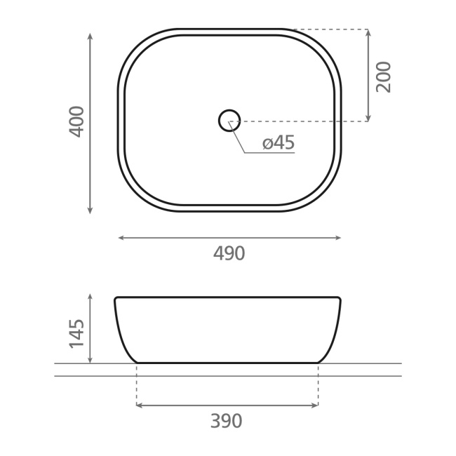 Britton Real Gloss White Countertop Basin 490mm x 400mm  | Dimension Image