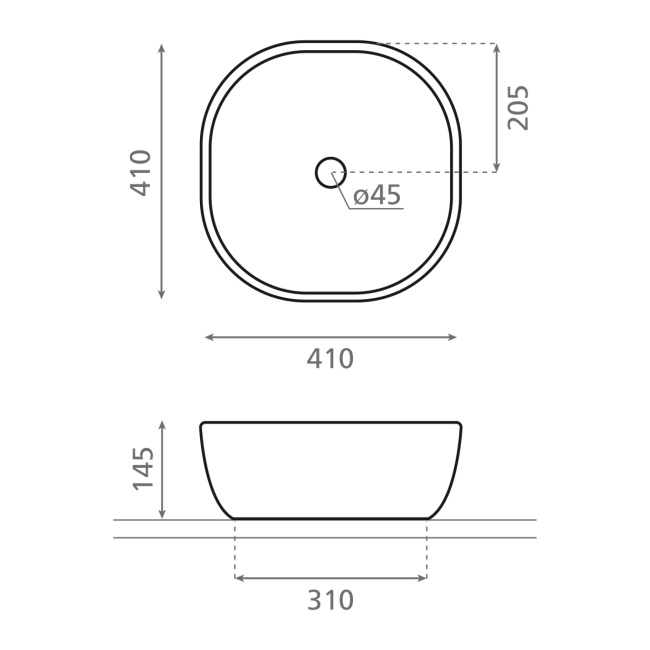 Britton Real Square Gloss White Countertop Basin 410mm  | Dimension Image