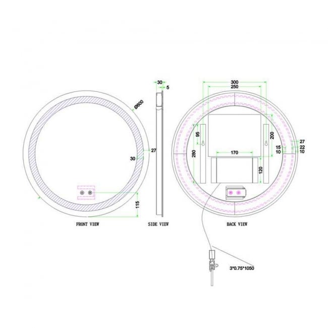 Britton Shoreditch Circular LED Bathroom Mirror 600mm Diameter