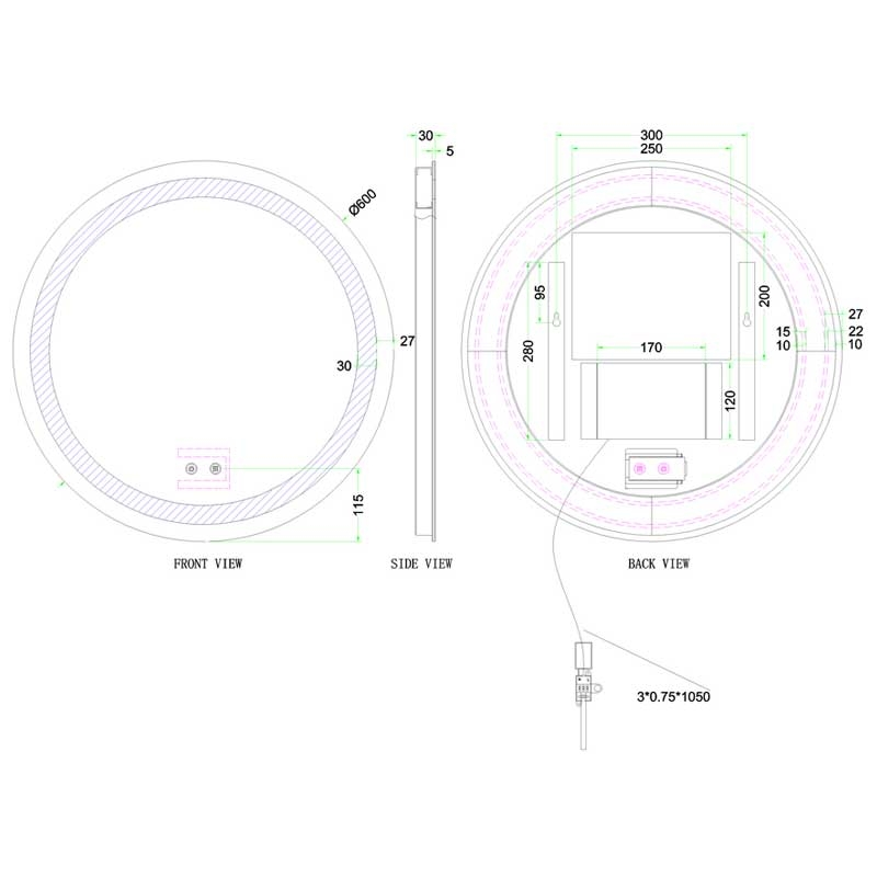Britton Shoreditch Bathroom Mirror SHR056 600mm Wide Round