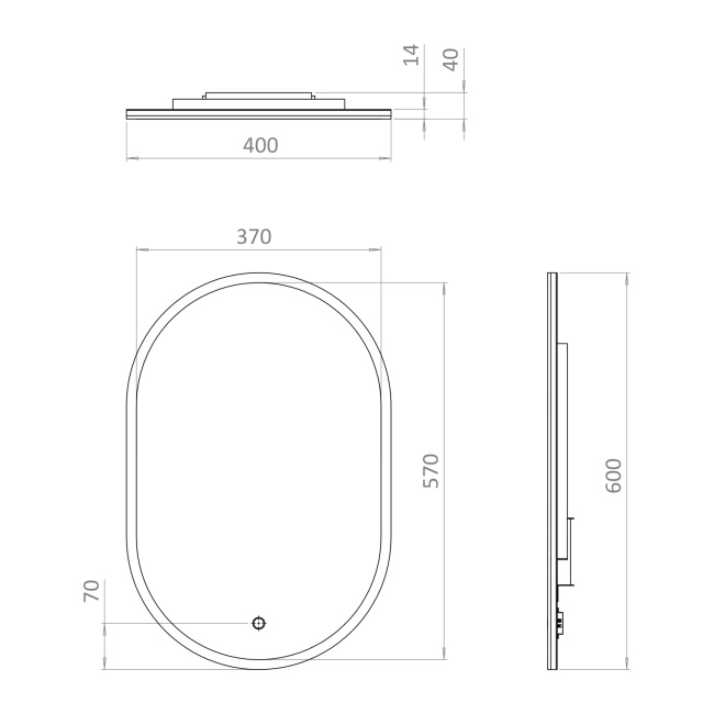 Britton Shoreditch Frameless Oblong LED Bathroom Mirror with Demister 400mm x 600mm  | Dimension Image