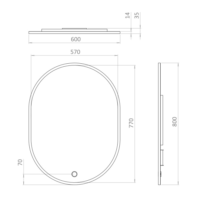 Britton Shoreditch Frameless Oblong LED Bathroom Mirror with Demister 600mm x 800mm  | Dimension Image
