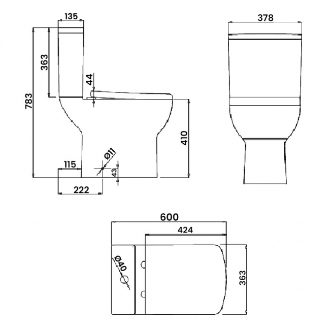 Britton Shoreditch Rimless Close Coupled Square Toilet with Cistern - Soft Close Seat