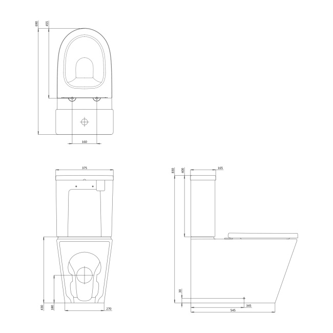 Britton Sphere Rimless Close Coupled Toilet (inc Soft Close Seat)  | Dimension Image