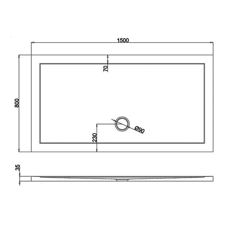 Britton Zamori Rectangular Shower Tray 1500mm x 800mm  | Dimension Image