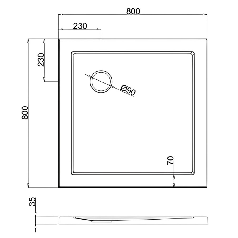 Britton Zamori Square Shower Tray 800mm x 800mm  | Dimension Image