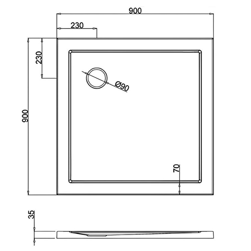 Britton Zamori Square Shower Tray 900mm x 900mm  | Dimension Image