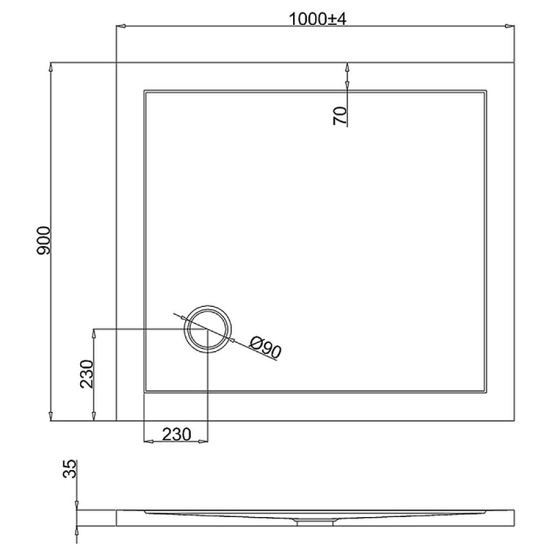 Britton Zamori Rectangular Shower Tray 1000mm x 900mm  | Dimension Image