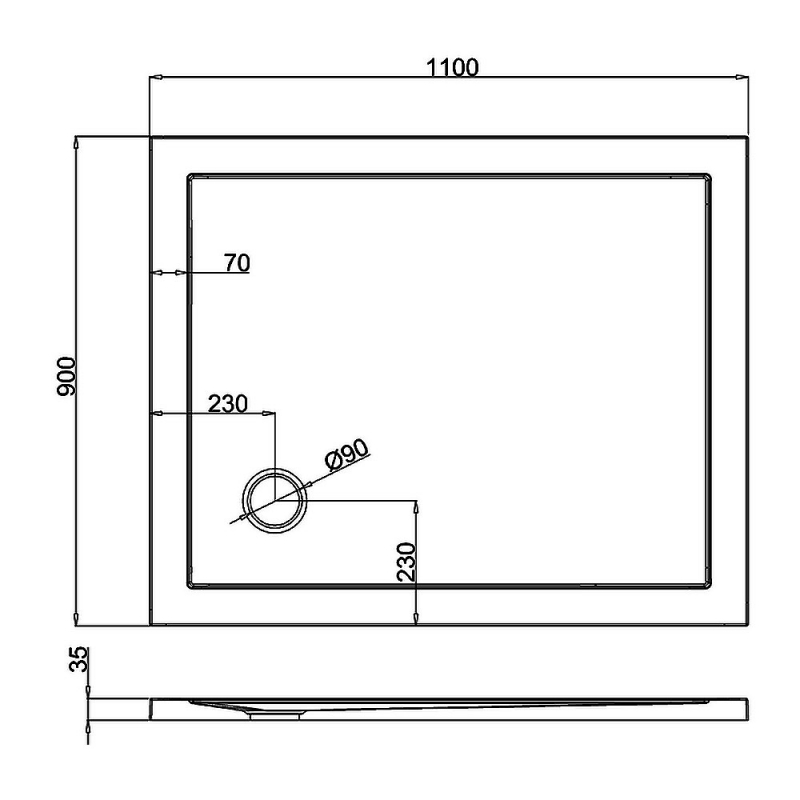 Britton Zamori Rectangular Shower Tray 1100mm x 900mm  | Dimension Image