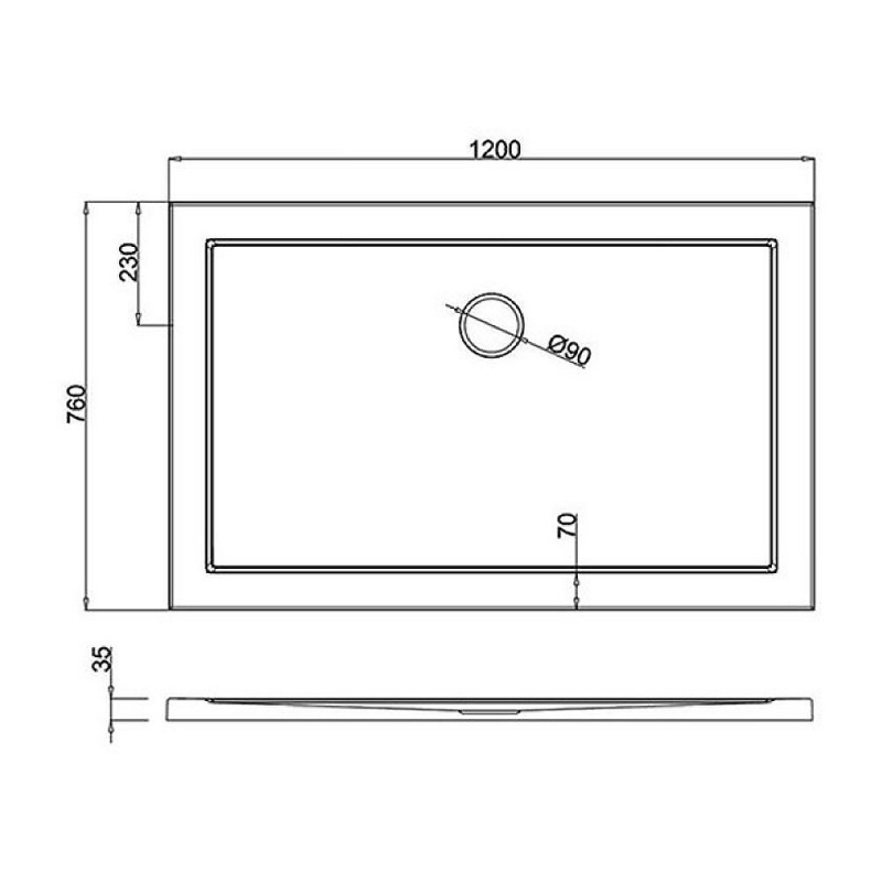 Britton Zamori Rectangular Shower Tray 1200mm x 760mm  | Dimension Image