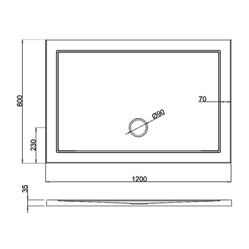 Britton Zamori Rectangular Shower Tray 1200mm x 800mm  | Dimension Image