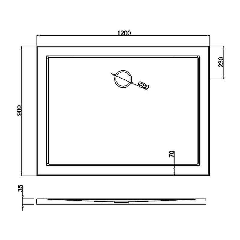 Britton Zamori Rectangular Shower Tray 1200mm x 900mm  | Dimension Image
