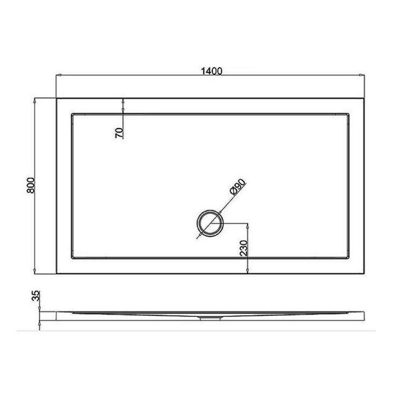 Britton Zamori Rectangular Shower Tray 1400mm x 800mm  | Dimension Image