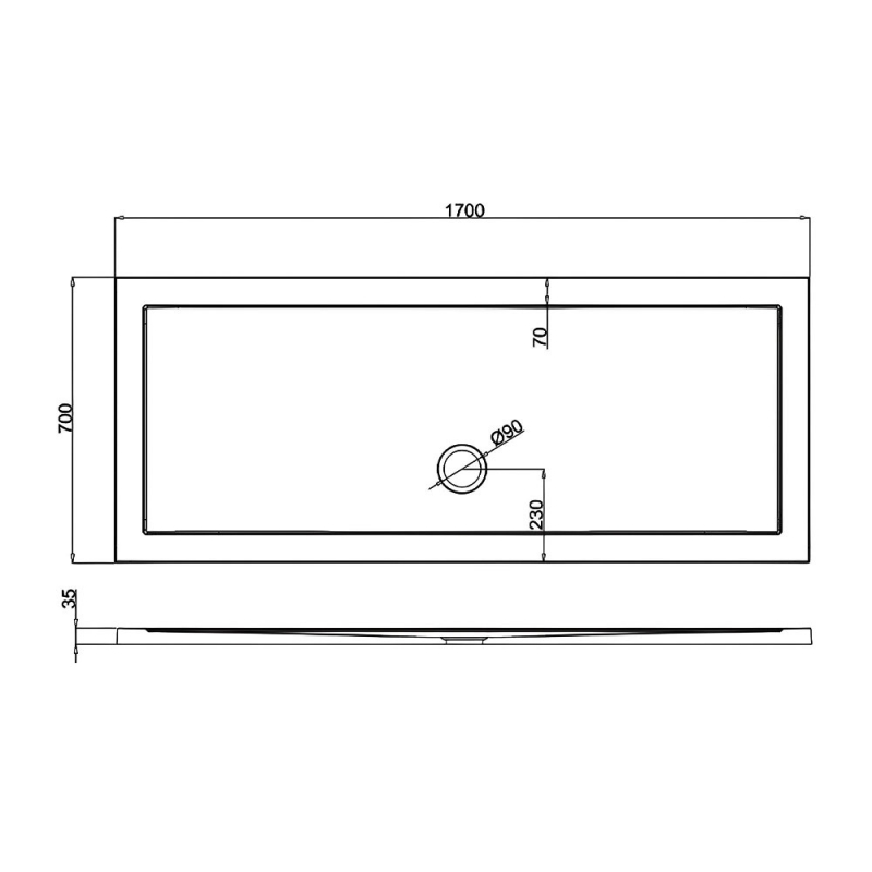 Britton Zamori Rectangular Shower Tray 1700mm x 700mm  | Dimension Image