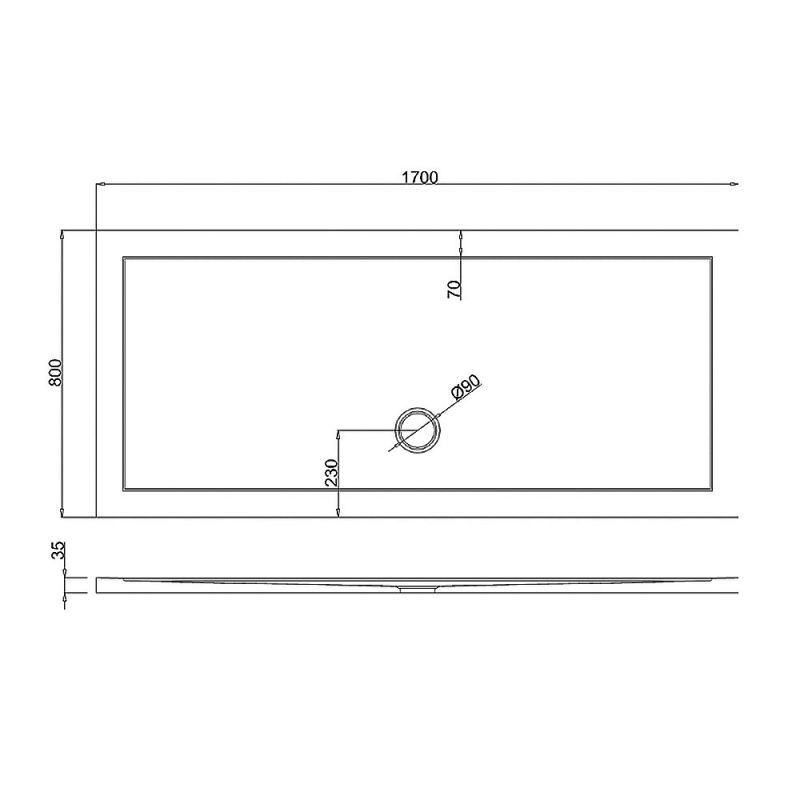 Britton Zamori Rectangular Shower Tray 1700mm x 800mm  | Dimension Image