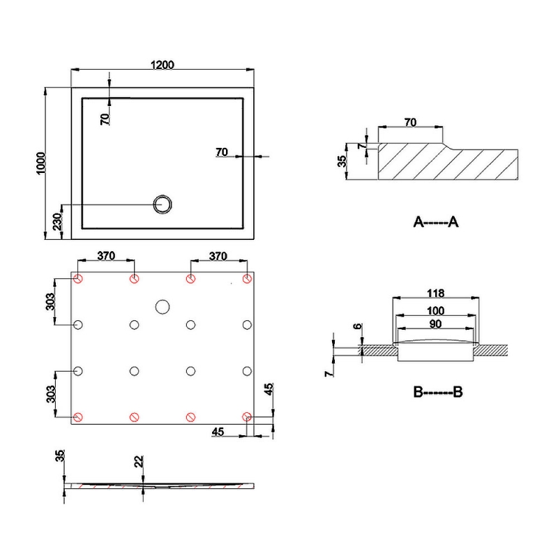 Britton Zamori Rectangular Shower Tray 1200mm x 1000mm Z1230