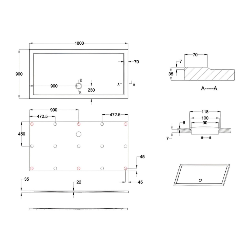 Britton Zamori Rectangular Shower Tray 1800mm x 900mm Z1245