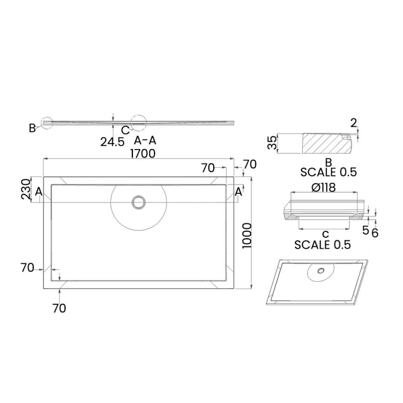 Britton Zamori Rectangular Shower Tray 1700mm x 1000mm Z1342