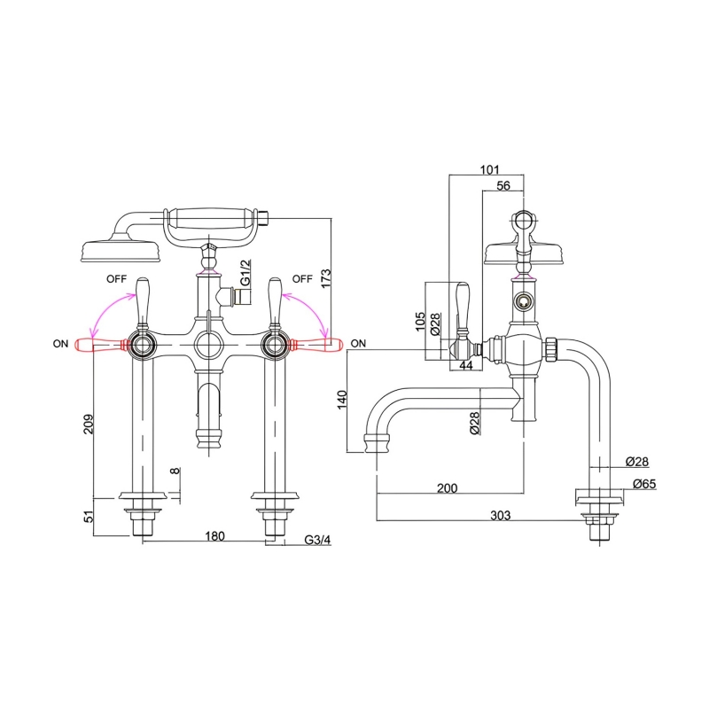 Burlington Arcade Bath Shower Mixer Tap ARC2018NKL+ARC66NKL Pillar