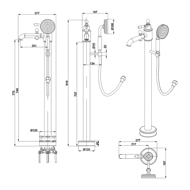 Burlington Arcade Bath Shower Mixer Tap ARC2020NKL+ARC2070NKL Floor