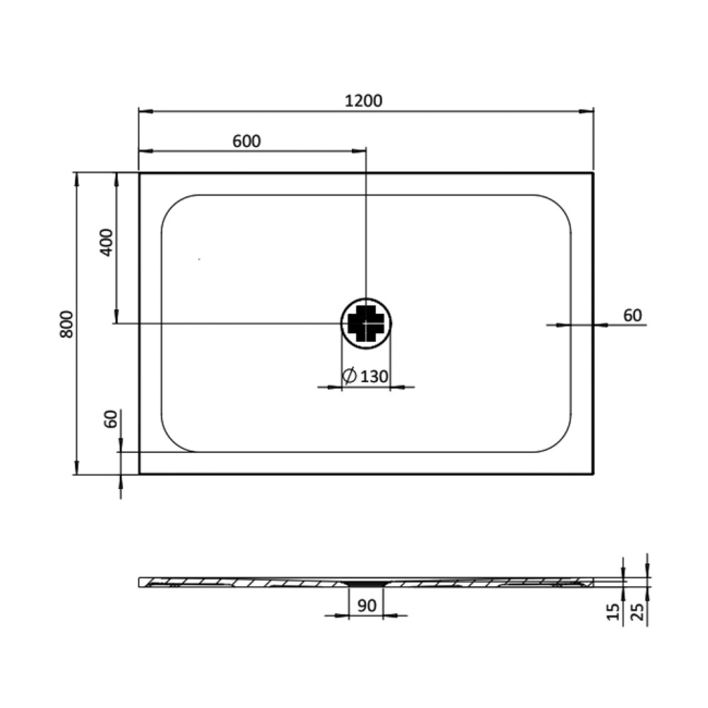 Burlington Bowood 25mm Rectangular Shower Tray 1200mm x 800mm  | Dimension Image
