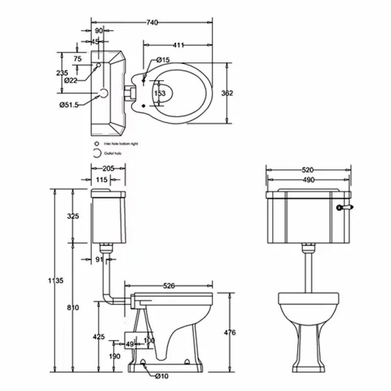 Burlington Regal Low Level Pan Slimline Lever Cistern - Excluding Seat