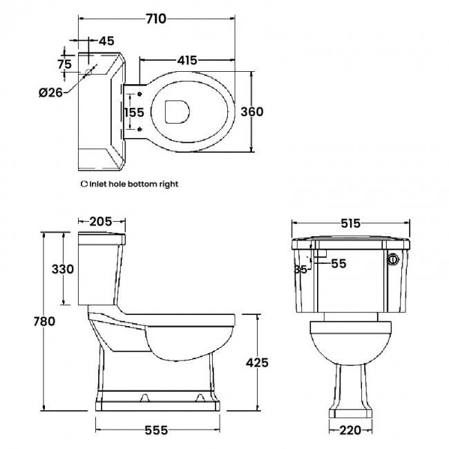 Burlington S-Trap Close Coupled Pan Push Button Cistern with Vertical Outlet - Excluding Seat