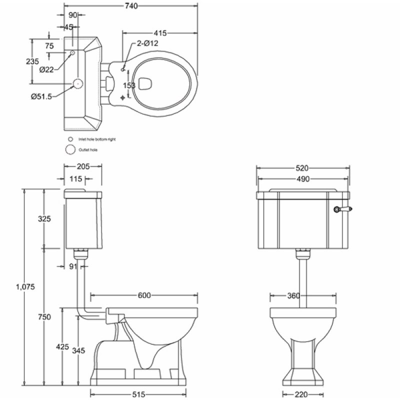 Burlington S-Trap Low Level Toilet Lever Cistern - Excluding Seat