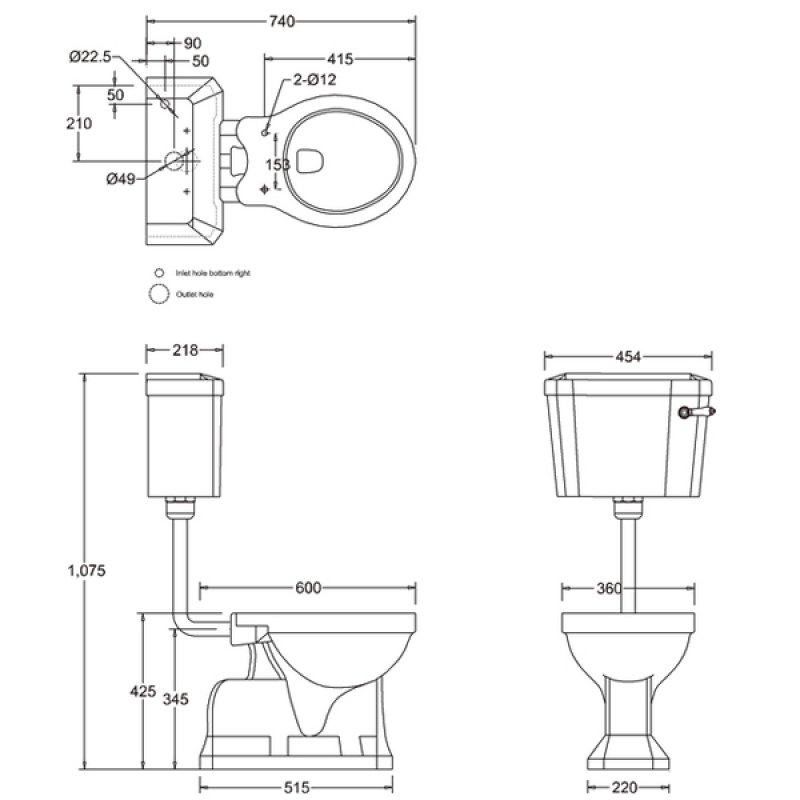 Burlington S-Trap Low Level Toilet Slimline Lever Cistern - Excluding Seat