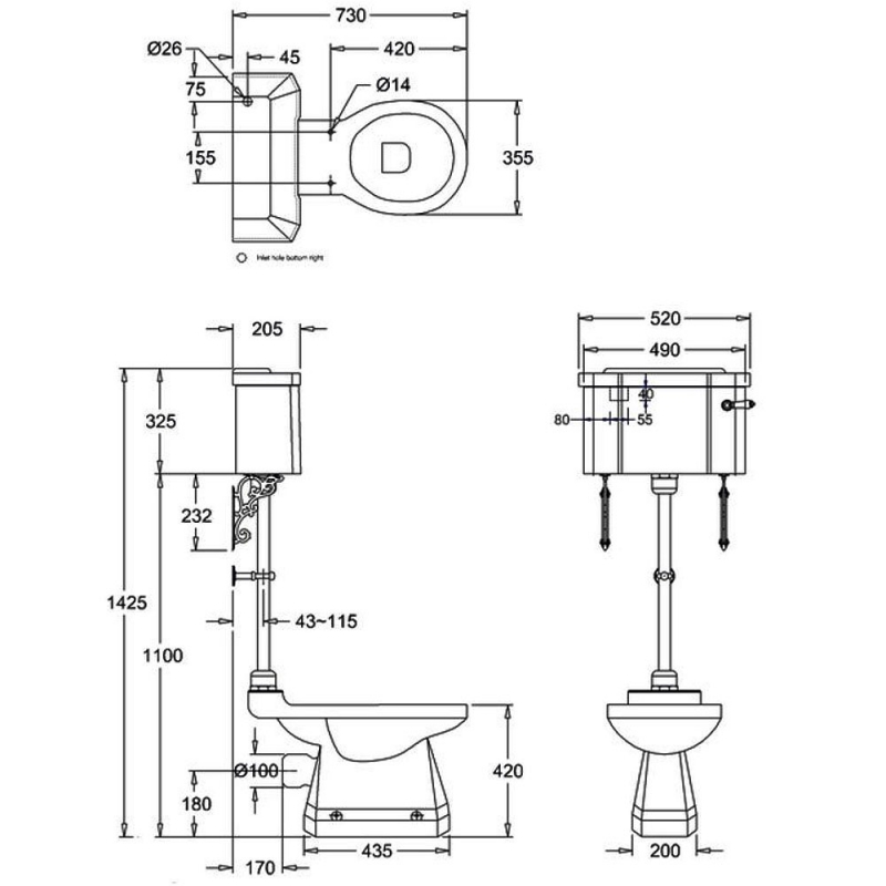 Burlington Standard Toilet C1+T33CHR+P5 Low Level White