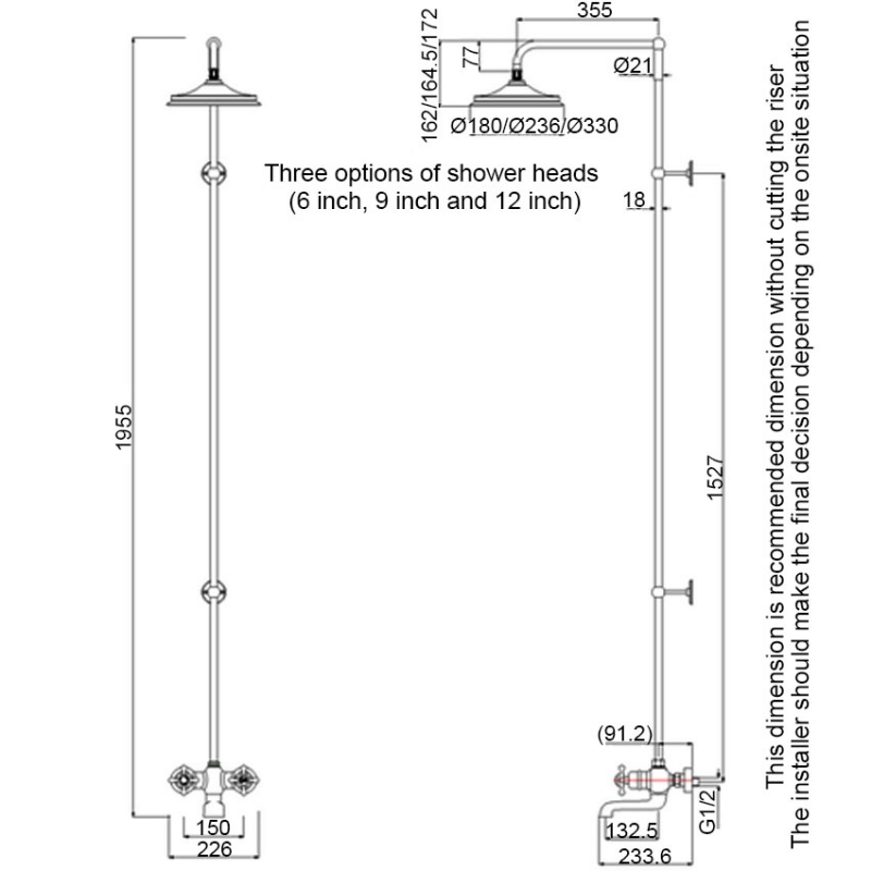 Burlington Tay Exposed Shower T2WS+V22+V16 1 Outlet Chrome