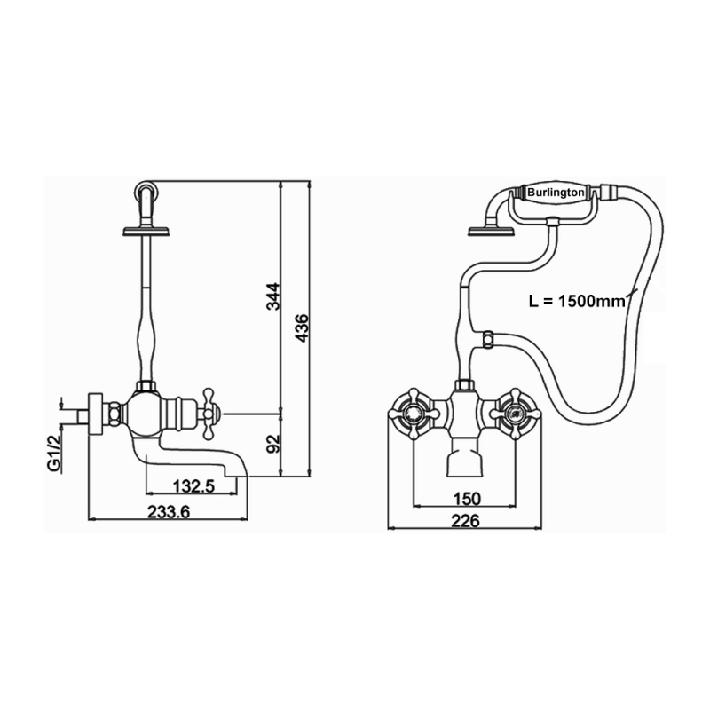 Burlington Tay Bath Shower Mixer T2WB Wall Mounted Chrome