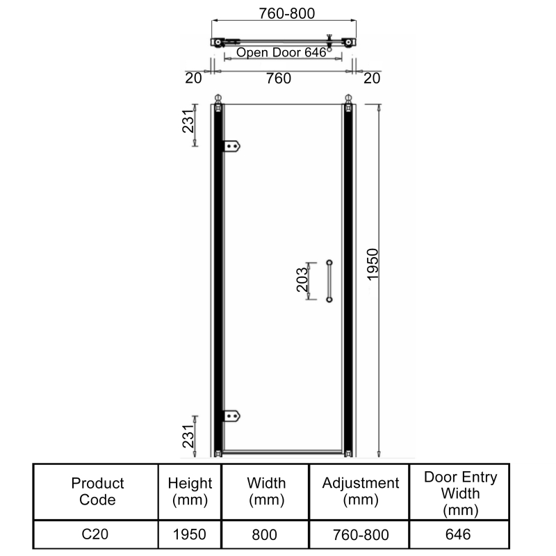 Burlington Traditional Hinged Shower Door 800mm C20