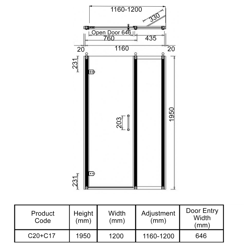Burlington Traditional Hinged Shower Door 1200mm C20+C17