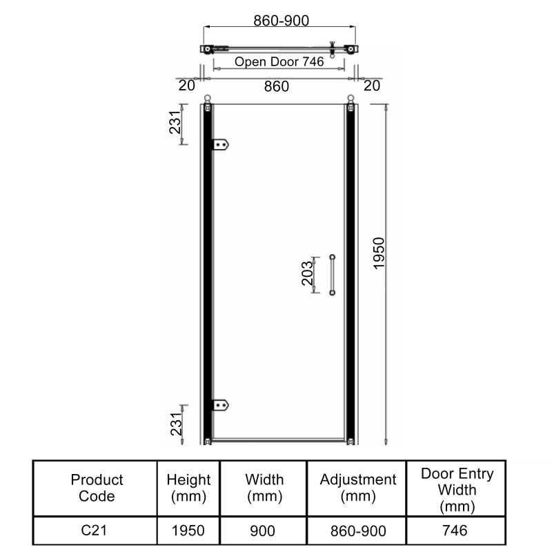 Burlington Traditional Hinged Shower Door 900mm C21