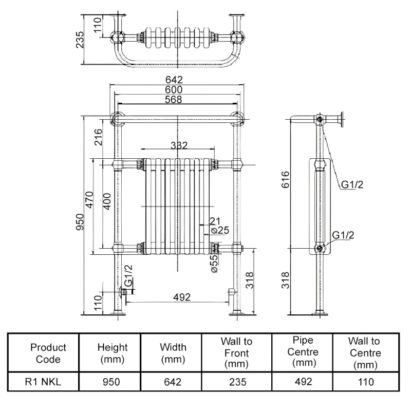 Burlington Trafalgar Radiator Towel Rail R1NKL Steel Nickel
