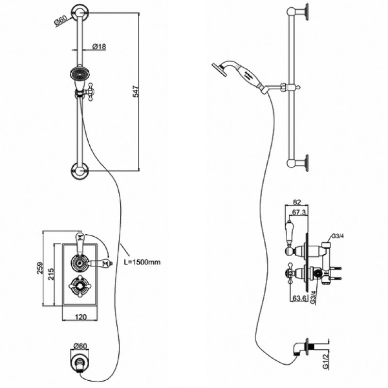 Burlington Trent Dual Concealed Mixer Shower with inc Shower Kit
