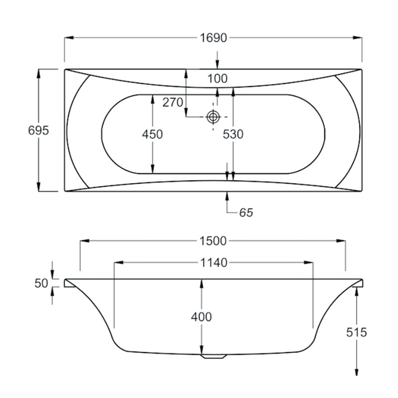 Carron Alpha Double Ended Rectangular Bath 1700mm x 700mm - Carronite