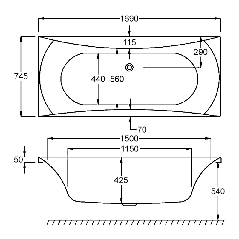Carron Alpha Double Ended Rectangular Bath 1700mm x 750mm - Carronite