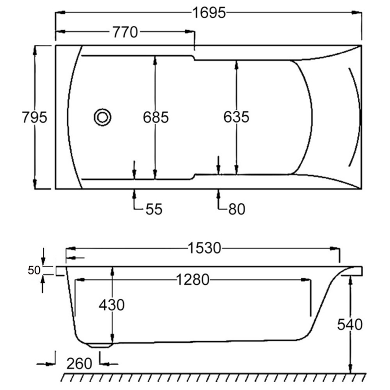 Carron Apex Rectangular Bath | 02011 | 1700mm x 800mm | Acrylic