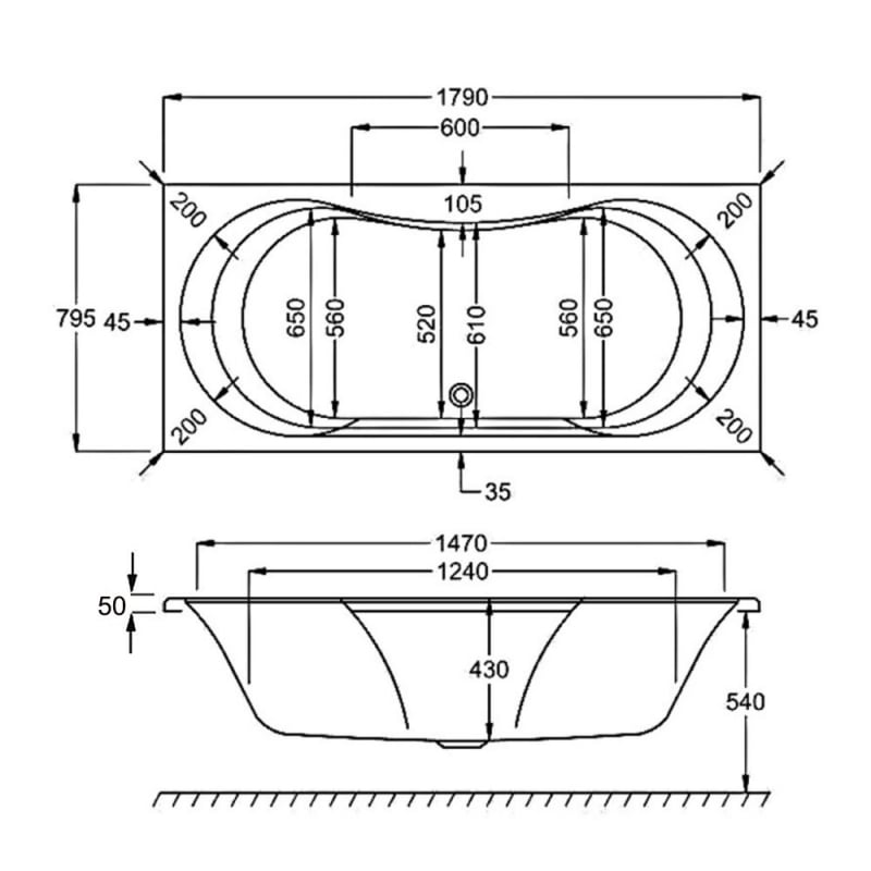 Carron Arc Double Ended Rectangular Bath 1800mm x 800mm - Carronite