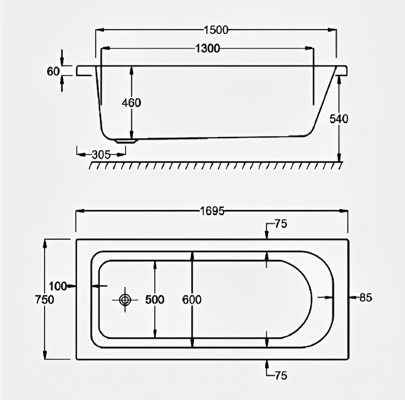 Carron Britannia Classic Super Deep Single Ended Rectangular Bath 1700mm x 750mm - 5mm Acrylic