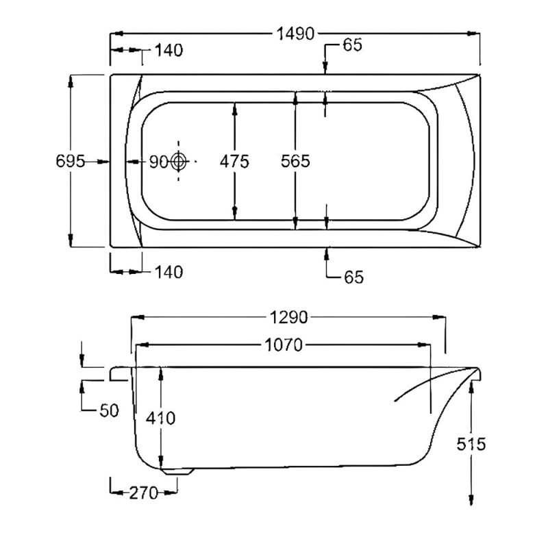 Carron Delta Single Ended Rectangular Bath 1500mm x 700mm - Carronite