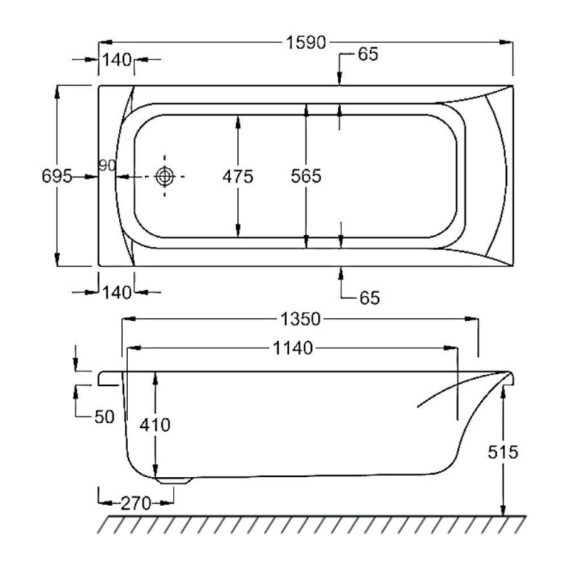 Carron Delta Single Ended Rectangular Bath 1600mm x 700mm - Carronite