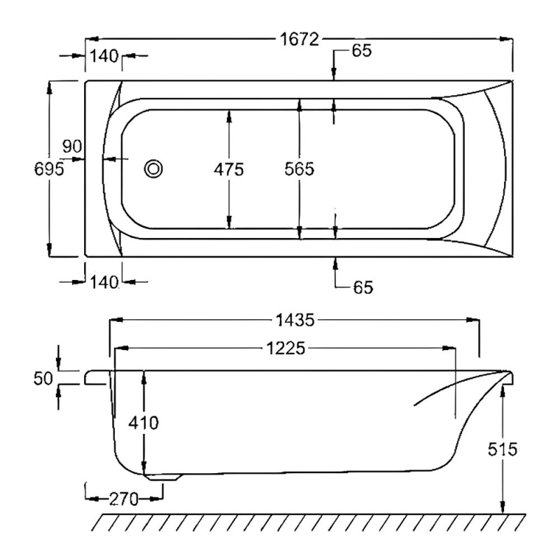 Carron Delta Single Ended Rectangular Bath 1675mm x 700mm - Carronite