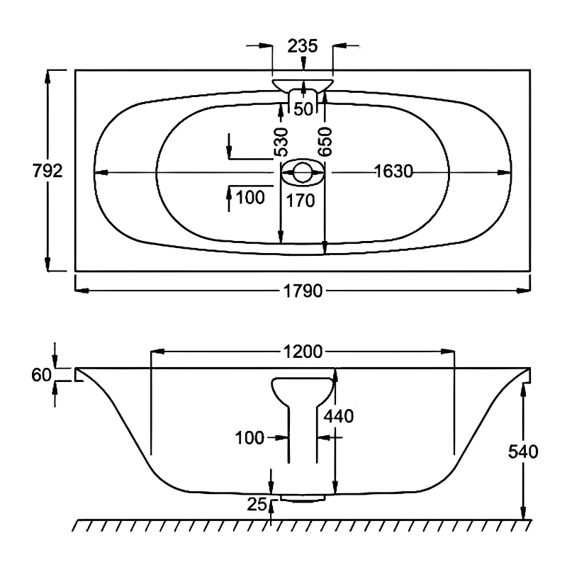 Carron Echelon Double Ended Rectangular Bath 1800mm x 800mm - Carronite