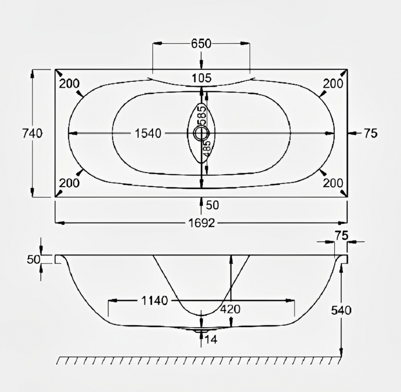 Carron Equation Double Ended Rectangular Bath 1700mm x 750mm - 5mm Acrylic