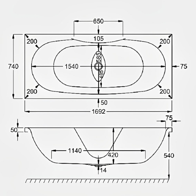 Carron Equation Double Ended Rectangular Bath 1700mm x 750mm - Carronite