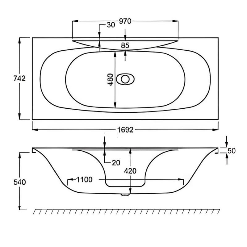 Carron Equity Double Ended Rectangular Bath 1700mm x 750mm - 5mm Acrylic