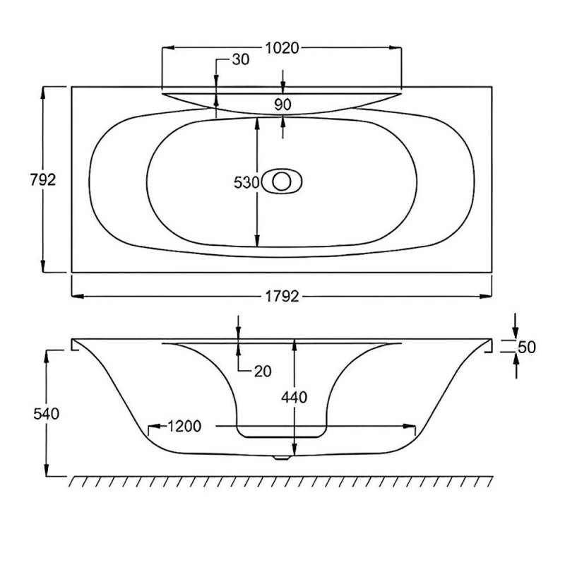 Carron Equity Double Ended Rectangular Bath 1800mm x 800mm - Carronite